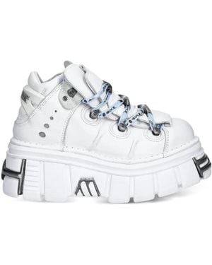 New Rock Branded-Laces Platform Trainers - White