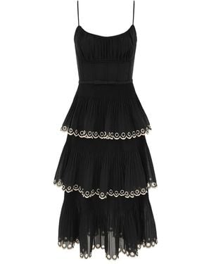 Zimmermann Embroidered-Tiered Midi Dress - Black
