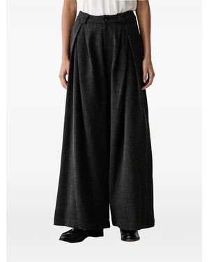 ELEH Pleated High-Waist Palazzo Trousers - Black