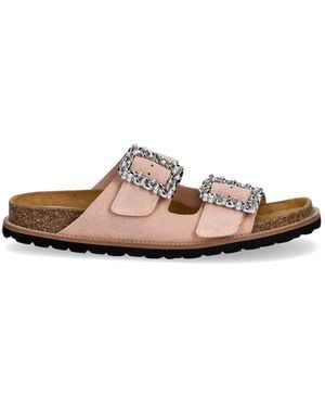 Pollini Crystal-Embellished Leather Sandals - Pink