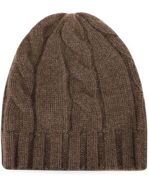 Ballantyne Cable-Knit Ribbed Beanie Hat - Brown