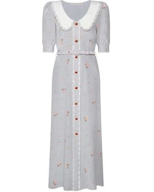 Alessandra Rich Floral-Print Lace-Trimmed Midi Dress - White
