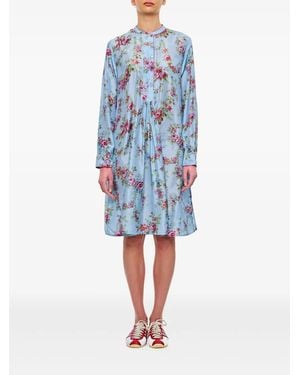 Péro Robe Fleurie À Manches Longues - Bleu