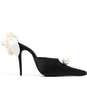 Magda Butrym "Flower" Heel Mules Satin - Black