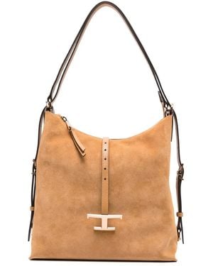 Tod's Timeless Suede T-Buckle Shoulder Bag - Brown