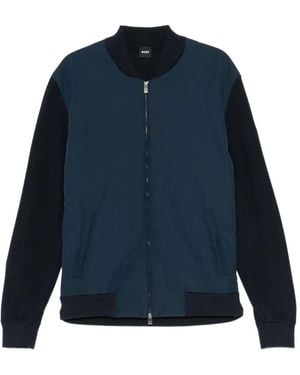 BOSS Zip Knitted Bomber Jacket - Blue