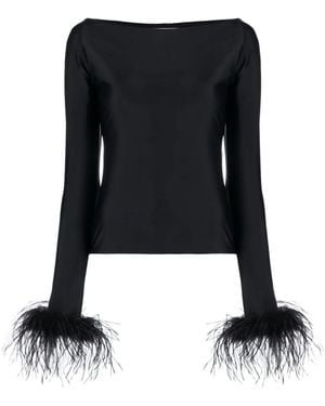 Atu Body Couture Feather-Cuffs Long Sleeve Top - Black