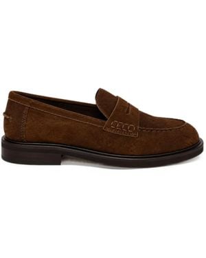 Poeve Calf Suede Almond-Toe Loafers - Brown