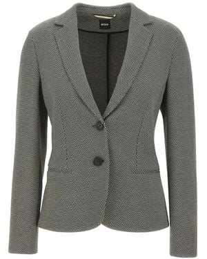 BOSS Houndstooth-Pattern Single-Breasted Blazer - Grey
