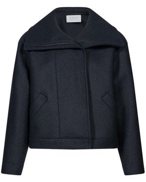 Harris Wharf London Asymmetric Collar Cropped Jacket - Blue
