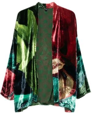 Yavi Abstract-Print Velvet Jacket - Green