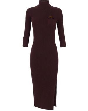 Elisabetta Franchi High-Neck Ribbed-Knit Dress - Purple