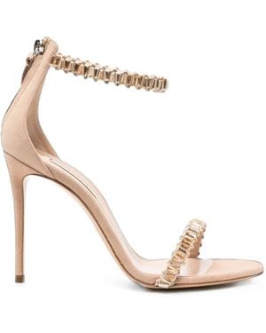 Casadei Crystal-Embellished Suede Sandals - White