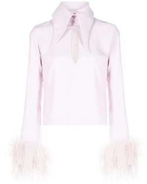 16Arlington Michelle Feather-Trim Top - Pink