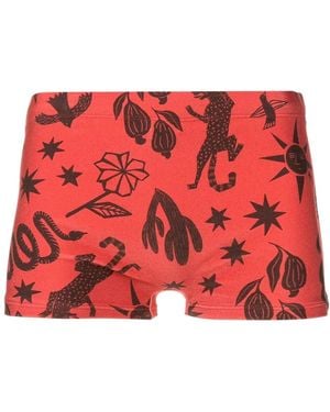 Lygia & Nanny Schmale Badeshorts Mit Stickerei - Rot