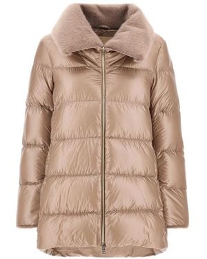 Herno A-Shape Faux-Fur-Collar Coat - Natural