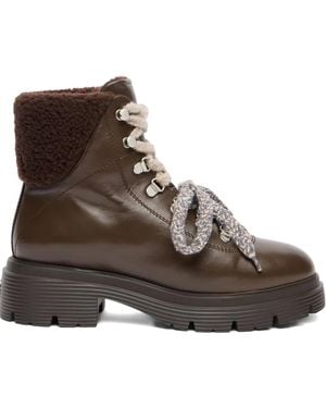 Stuart Weitzman Hudson Lite Lace-Up Shearling Boots - Brown