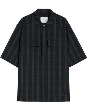 Jil Sander Technical Check Pockets Cotton Shirt - Black