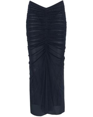Mugler Mesh Midi-Rok Met Ruches - Blauw