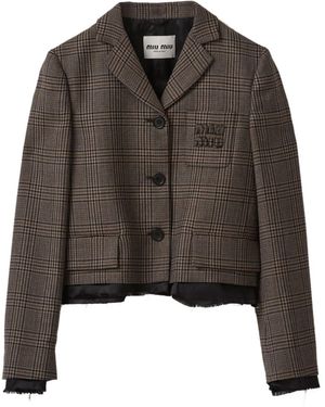 Miu Miu Chaqueta con motivo de cuadros - Marrón