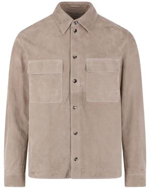 Agnona Lederjacke mit aufgesetzten Taschen - Natur