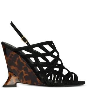 Balmain Suède Sandalen Met Sleehak - Zwart