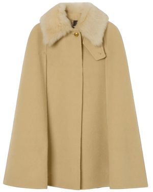 Burberry Shearling Collar Cashmere Cape - Natural