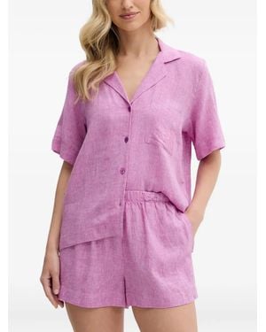 DKNY Pyjama En Lin Mélangé À Broderies - Violet