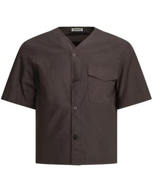 AURALEE V-Neck Short-Sleeve Shirt - Gray