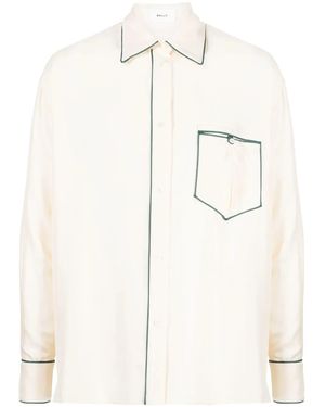 Bally Contrast-Piping Silk Pajama Shirt - Natural
