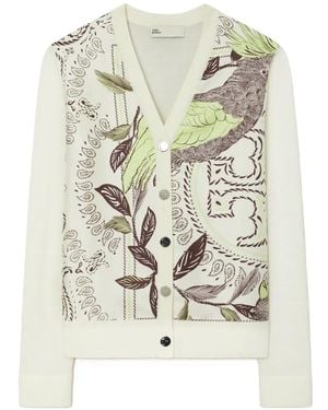 Tory Burch Silk Front Cardigan - White