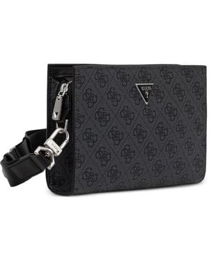 Guess Milano Monogram-Print Logo-Plaque Belt Bag - Black