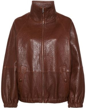 Sandro Zip-Up Leather Jacket - Brown