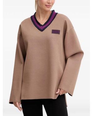 EA7 V-Neck Logo-Patch Sweater - Natural