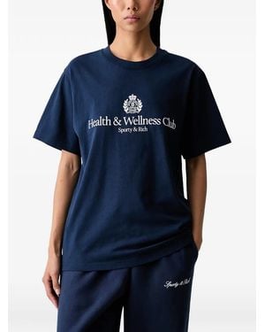Sporty & Rich H&W Logo-Print Cotton T-Shirt - Blue