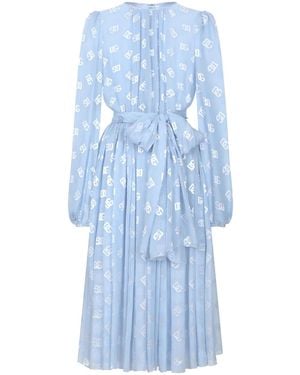 Dolce & Gabbana Monogram-Jacquard Chiffon Midi Dress - Blue