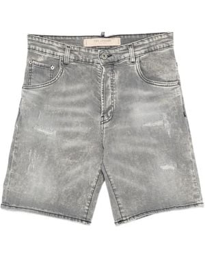 Yes London Acid-Wash Distressed Denim Shorts - Grey