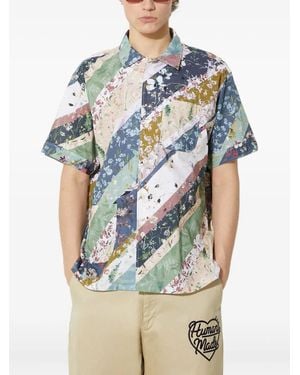 Engineered Garments Floral-Patchwork Short-Sleeve Shirt - Blue