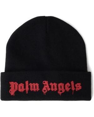 Palm Angels Dripping Logo Beanie Hat - Black
