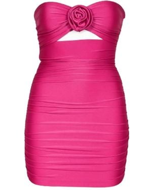 ROOM76 Strapless Rose-Detail Mini Dress - Pink