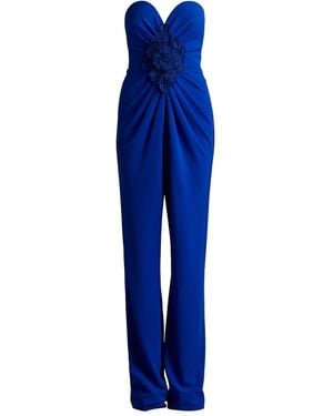Tadashi Shoji Strapless Flower-Embellished Jumpsuit - Blue
