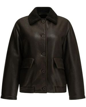 Salvatore Santoro Shearling-Collar Leather Coat - Black