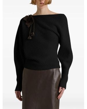 Alberta Ferretti Floral-Appliqué Ribbed-Knit Sweater - Black