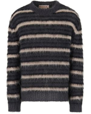Marni Gestreifter Mohair-Rundhalsausschnitt-Pullover - Schwarz