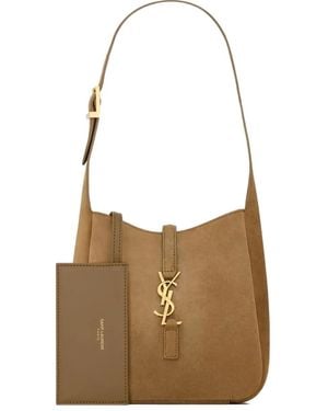 Saint Laurent Small 5 À 7 Supple Suede-Buckle Shoulder Bag - Brown