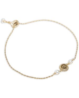 Guess Faux-Pearl Logo-Plaque Bracelet - Natural