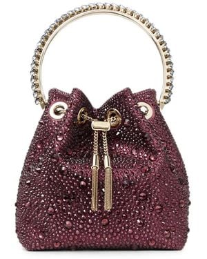 Jimmy Choo Bon Bon Deep Merlot And Crystal Hotfix Bucket Bag With Crystal Handle - Purple