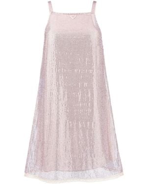 Prada Rhinestone-Embellished Mesh Minidress - Pink