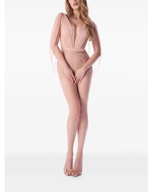 IMROSKA Lace-Pattern Pleated Bodysuit - White