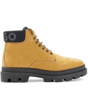BOSS Lace Up Logo Boots - Natural